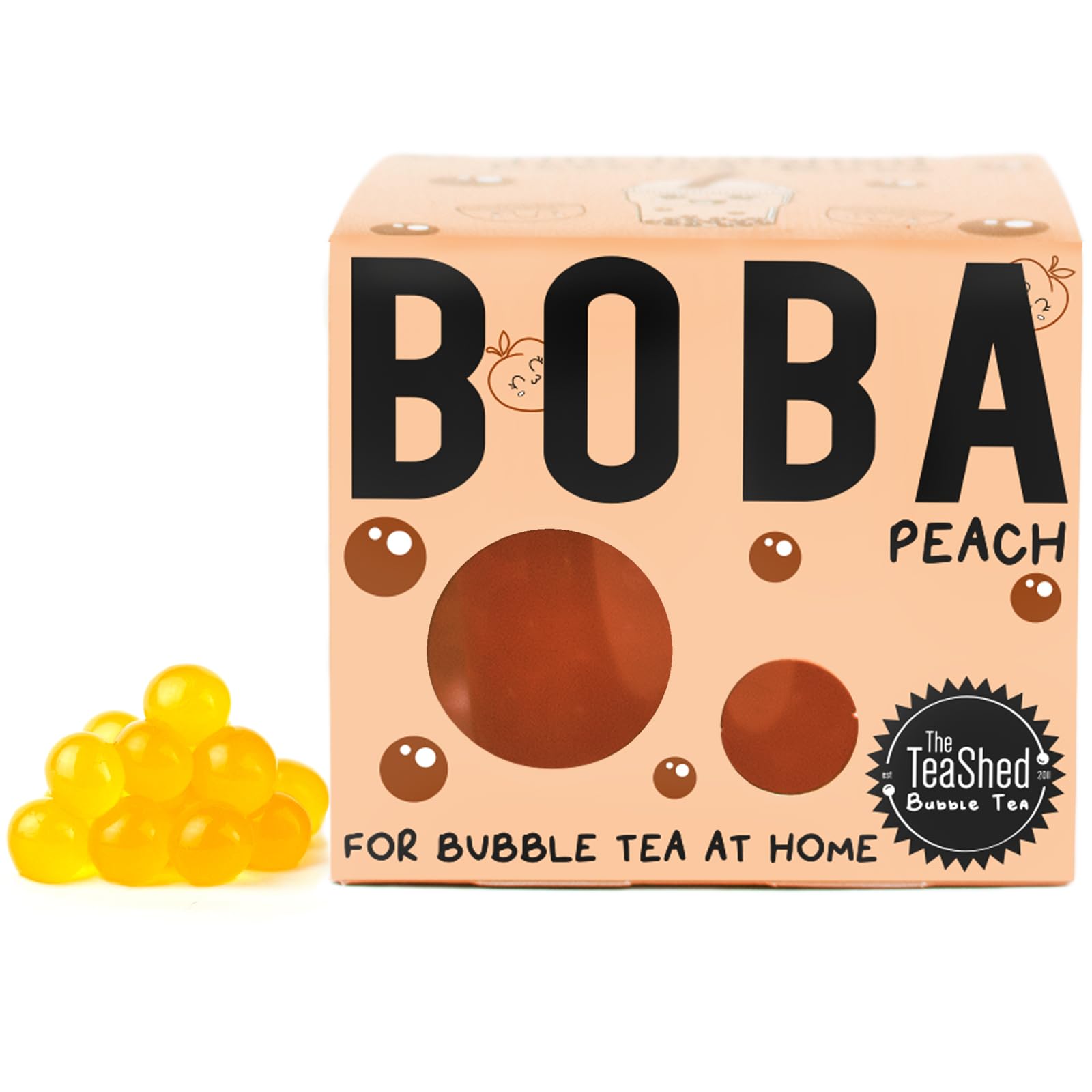 The TeaShed Peach Fruit Juice Filled Popping Boba - 150g Pot | Vegan | Made with Real Juice