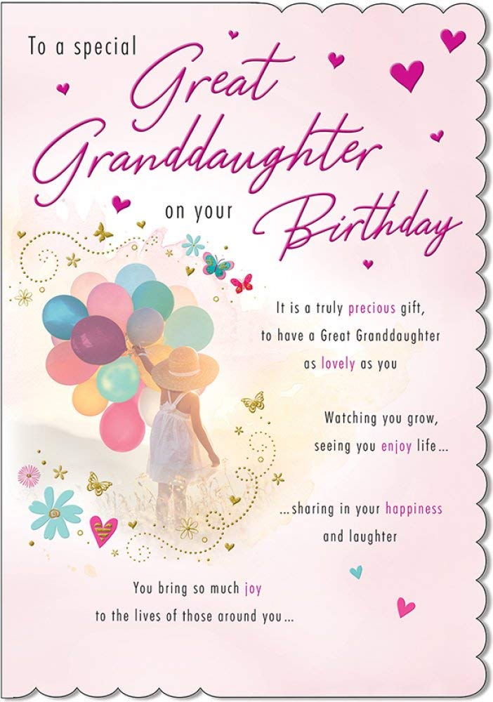 Piccadilly Greetings Traditional Birthday Card for Great Granddaughter | 9 x 6 Inches | Includes Envelope