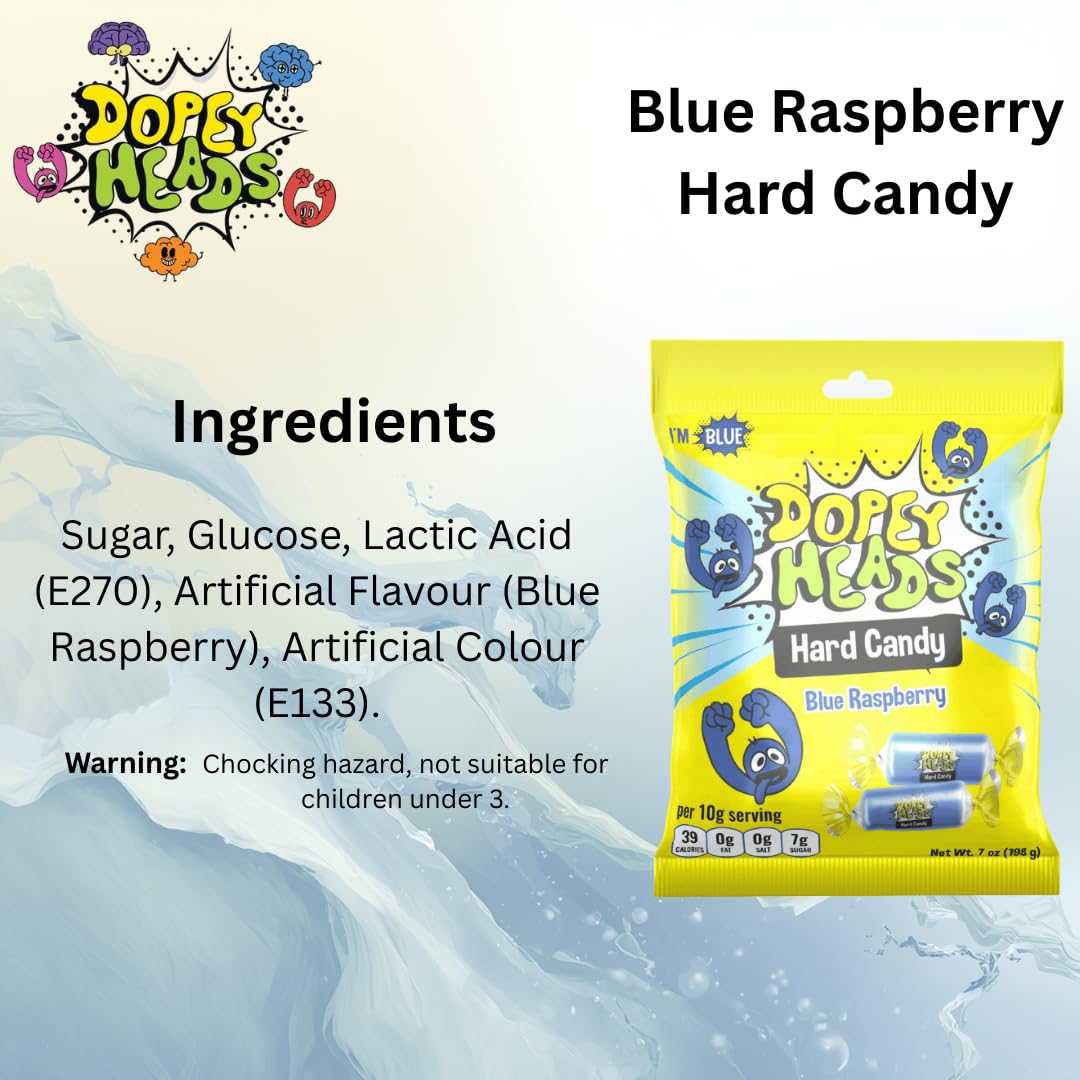 Dopey Heads Blue Raspberry Hard Candy - HALAL | 198g (7 oz) Bag | Long-Lasting Flavour 3