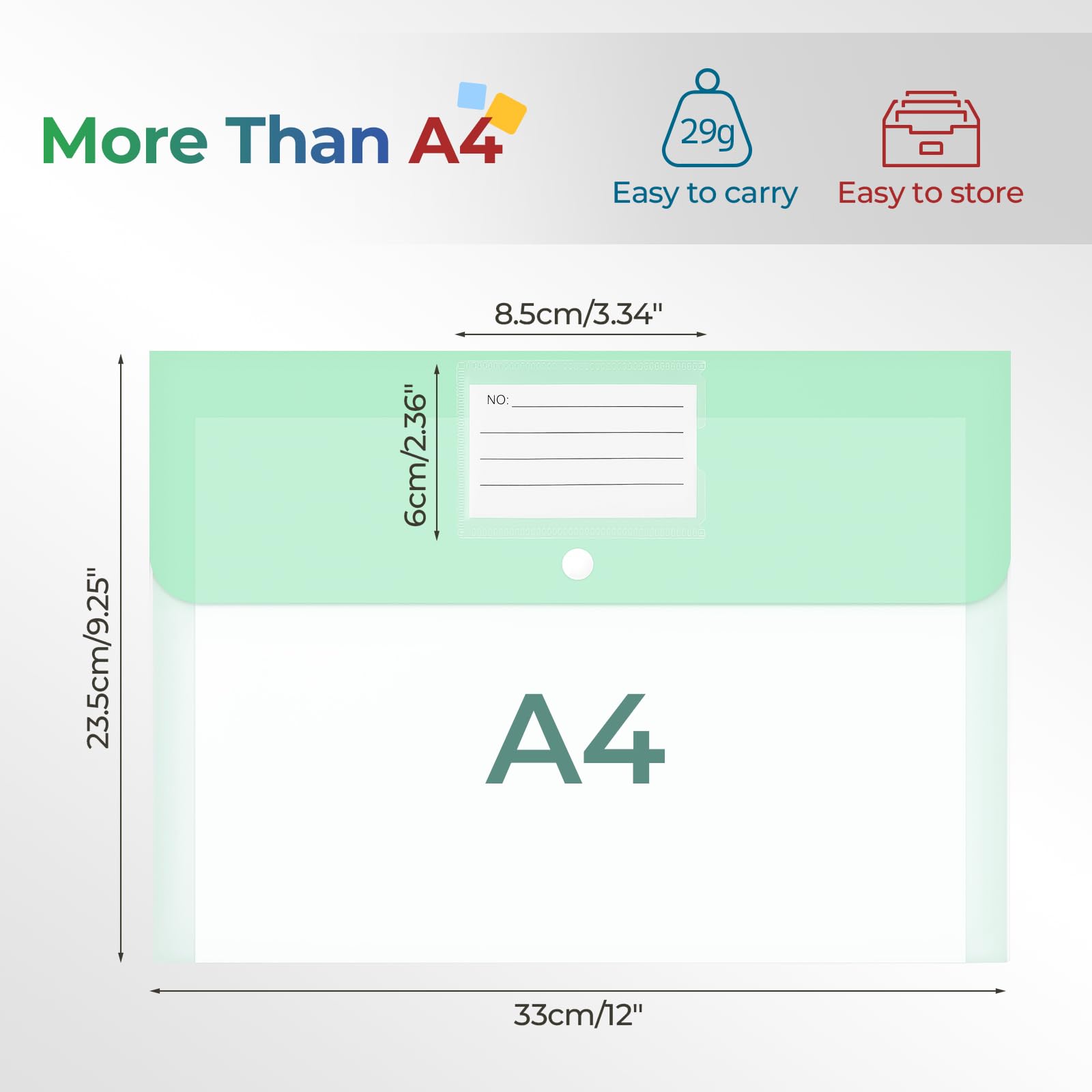 Euvqunn 32 PCS Plastic Wallets A4 - 8 Colours, Snap Button, Waterproof Document Folders 2