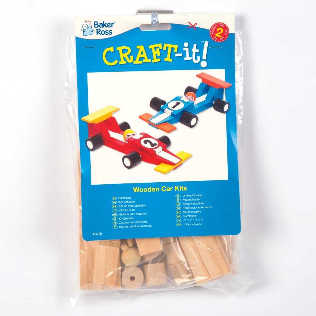 Baker Ross Paint Your Own Wooden Racing Car Craft Kit - 2 Pack, 17.5cm Long | Ages 5+ 5
