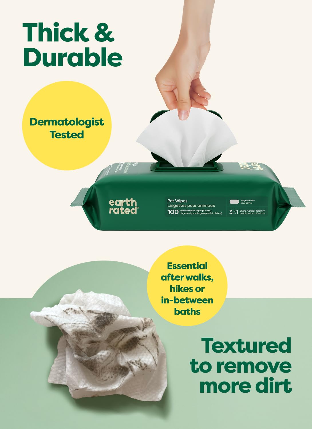 Earth Rated Hypoallergenic Grooming Wipes for Dogs - Unscented | 100 Count | 98% Biobased 3