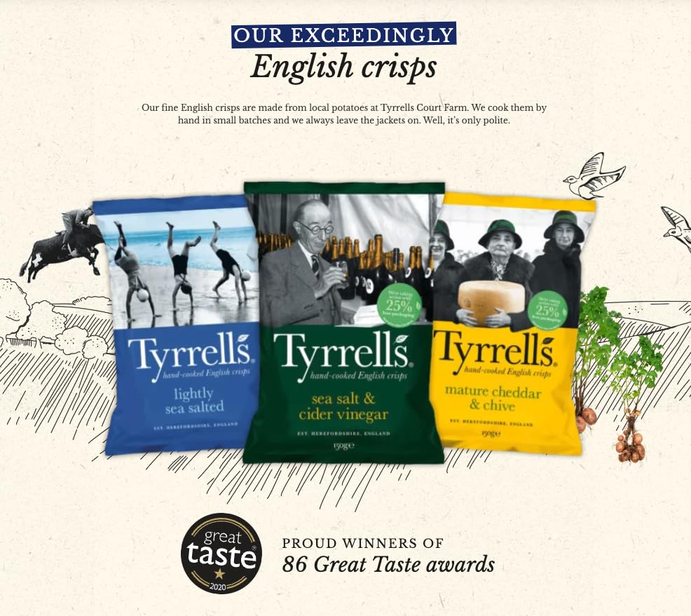 Tyrrells Sweet Chilli & Red Pepper Hand-Cooked Potato Crisps, 150g