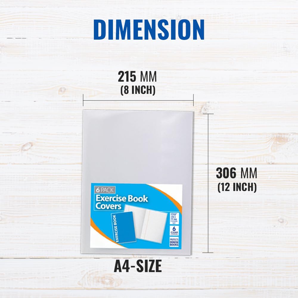 1ABOVE A4 Clear Exercise Book Covers - 6 Pack Durable Plastic Sleeves for School & Office | 150 Micron