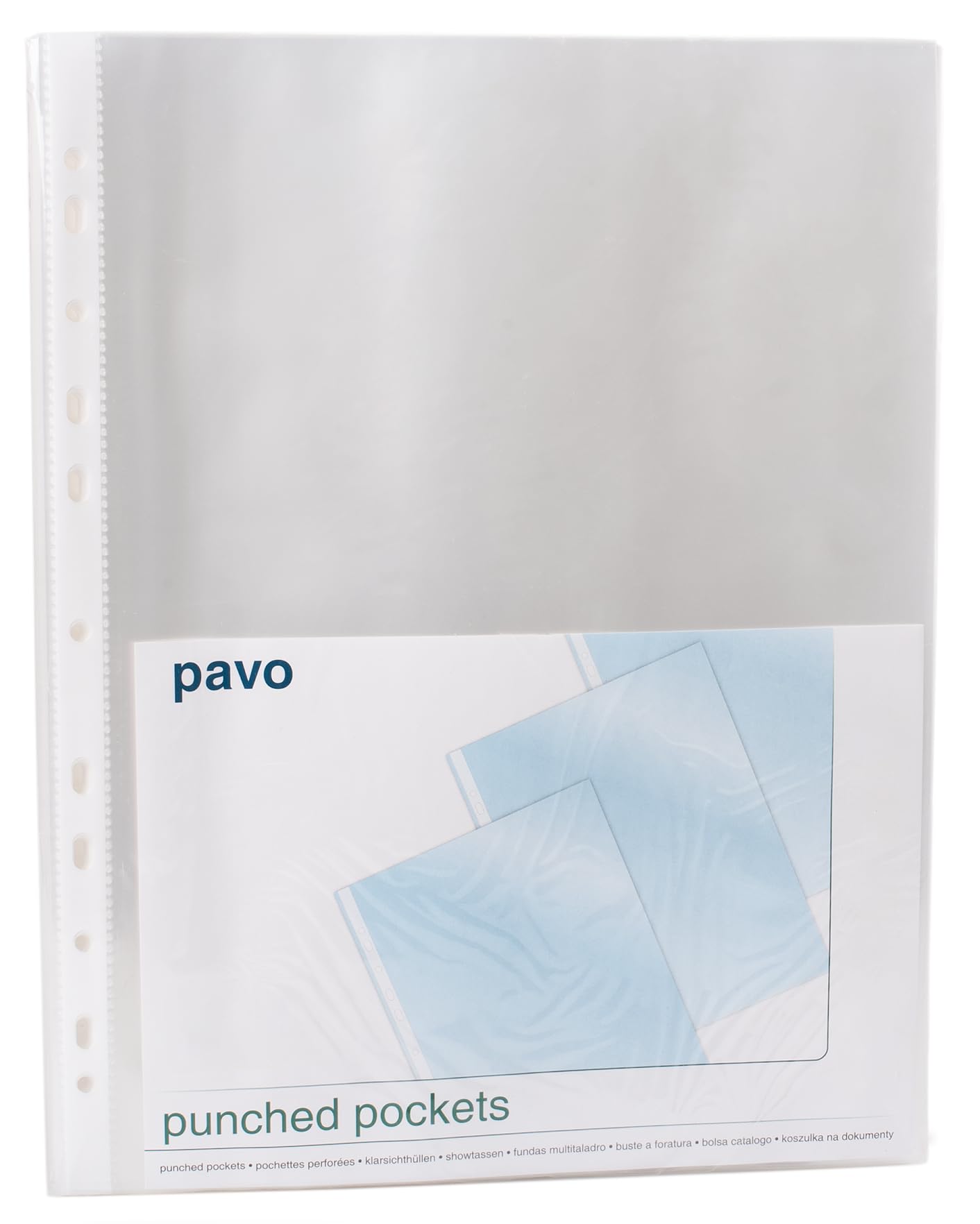 Pavo Punched Pockets - A4 Clear PP File Sleeves, 50 Micron Thickness | Pack of 100