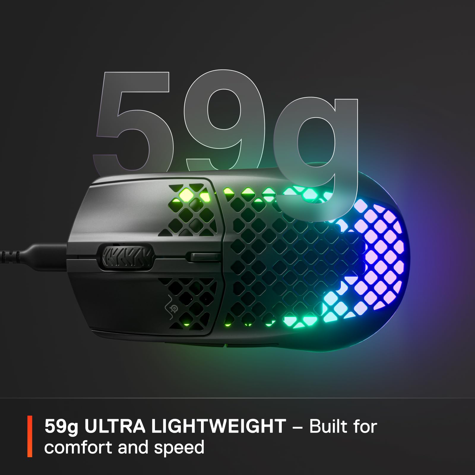 SteelSeries Aerox 3 - 59g Ultra-Lightweight Holey RGB Gaming Mouse with IP54 AquaBarrier 3