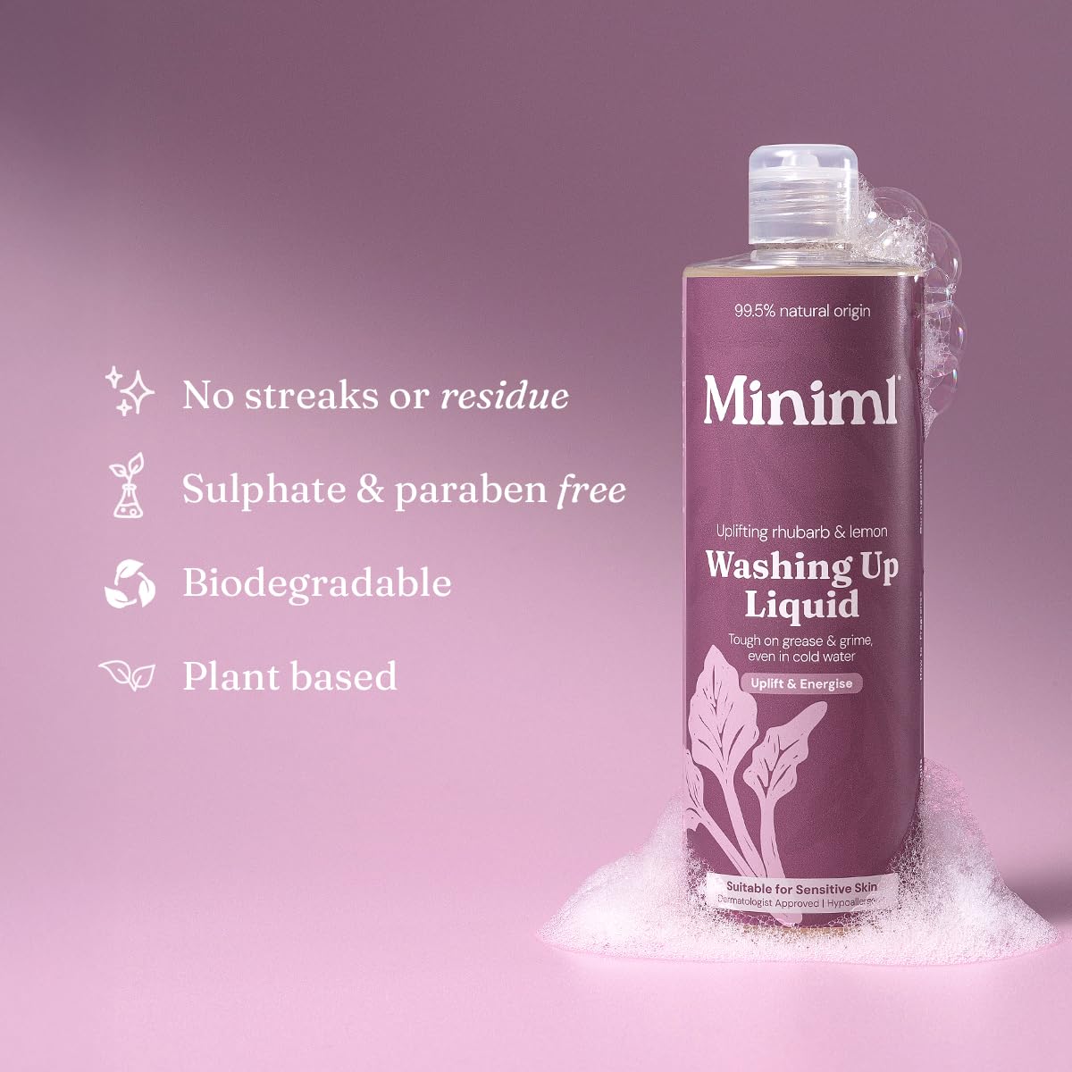 Miniml Washing-Up Liquid - Rhubarb & Lemon Scent | Plant Based Vegan Formula | 400ml 4