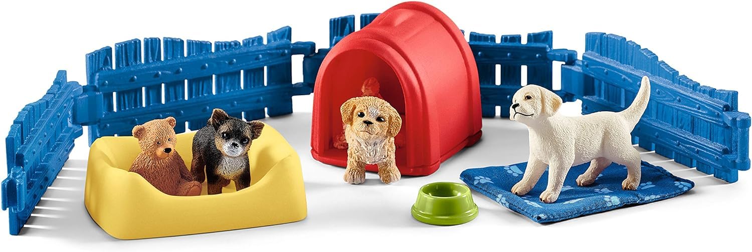 SCHLEICH Farm World Puppy Pen Playset - 13-Piece Animal Playset with 3 Puppies 8