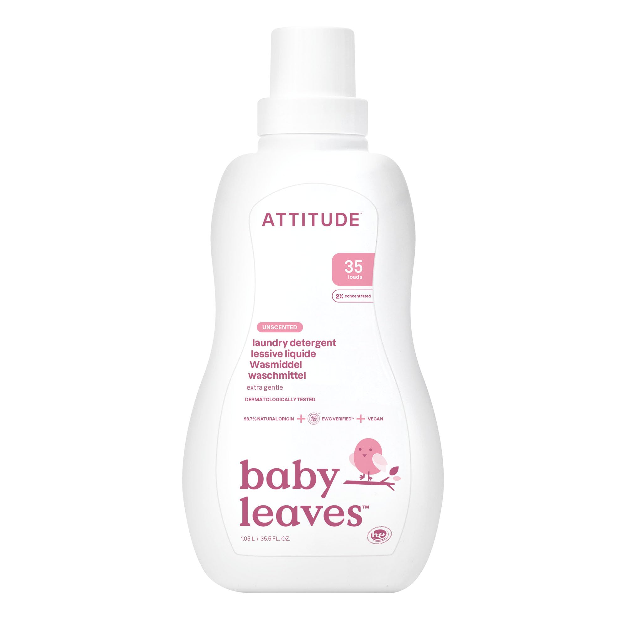 ATTITUDE - Baby Laundry Detergent Liquid, EWG Verified, Unscented, 98% Natural-Origin Ingredients