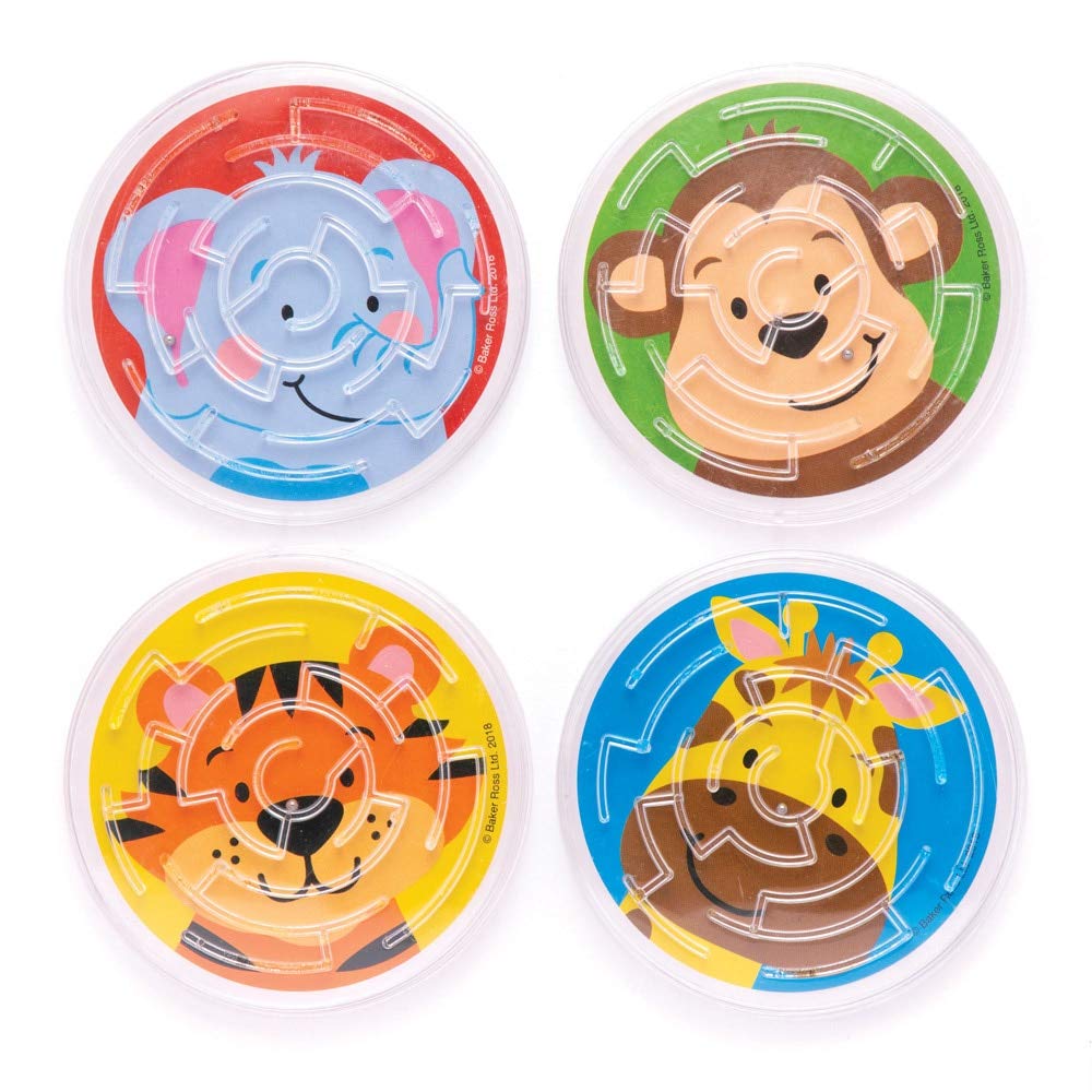 Baker Ross Jungle Chums Maze Games - Handheld Ball Maze Puzzle, Pack of 6, Plastic