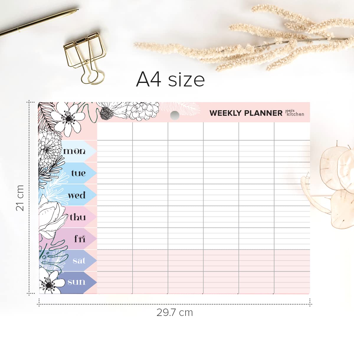joeji's Kitchen Weekly Planner Pad - 60 Sheets | Pink A4 | Meal Planning 7