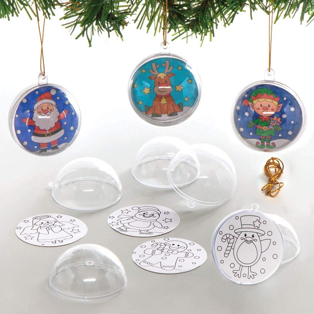 Baker Ross Christmas Colour in Baubles Craft Kit – Pack of 8 Festive Decorations with Pre-Printed Inserts 5