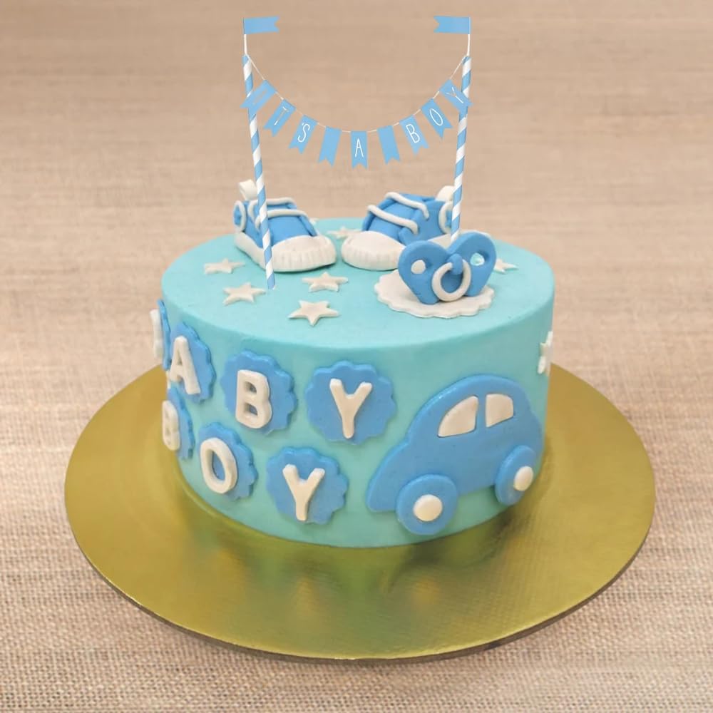 Unique It's a Boy Premium Blue Baby Shower Bunting Cake Topper | 13cm x 23cm