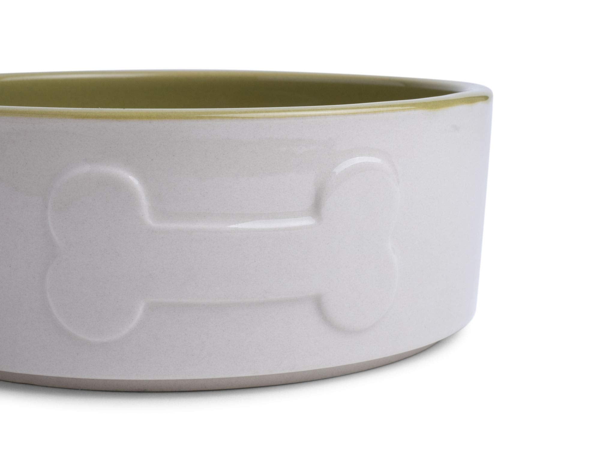 Petface Ceramic Bone Dog Bowl - 15 cm, Cream/Green | Durable | Pet Safe 2