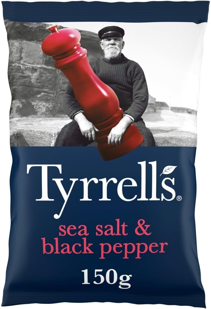 Tyrrells Sea Salt & Black Pepper Sharing Crisps - Hand-cooked in Small Batches | 150g Bag