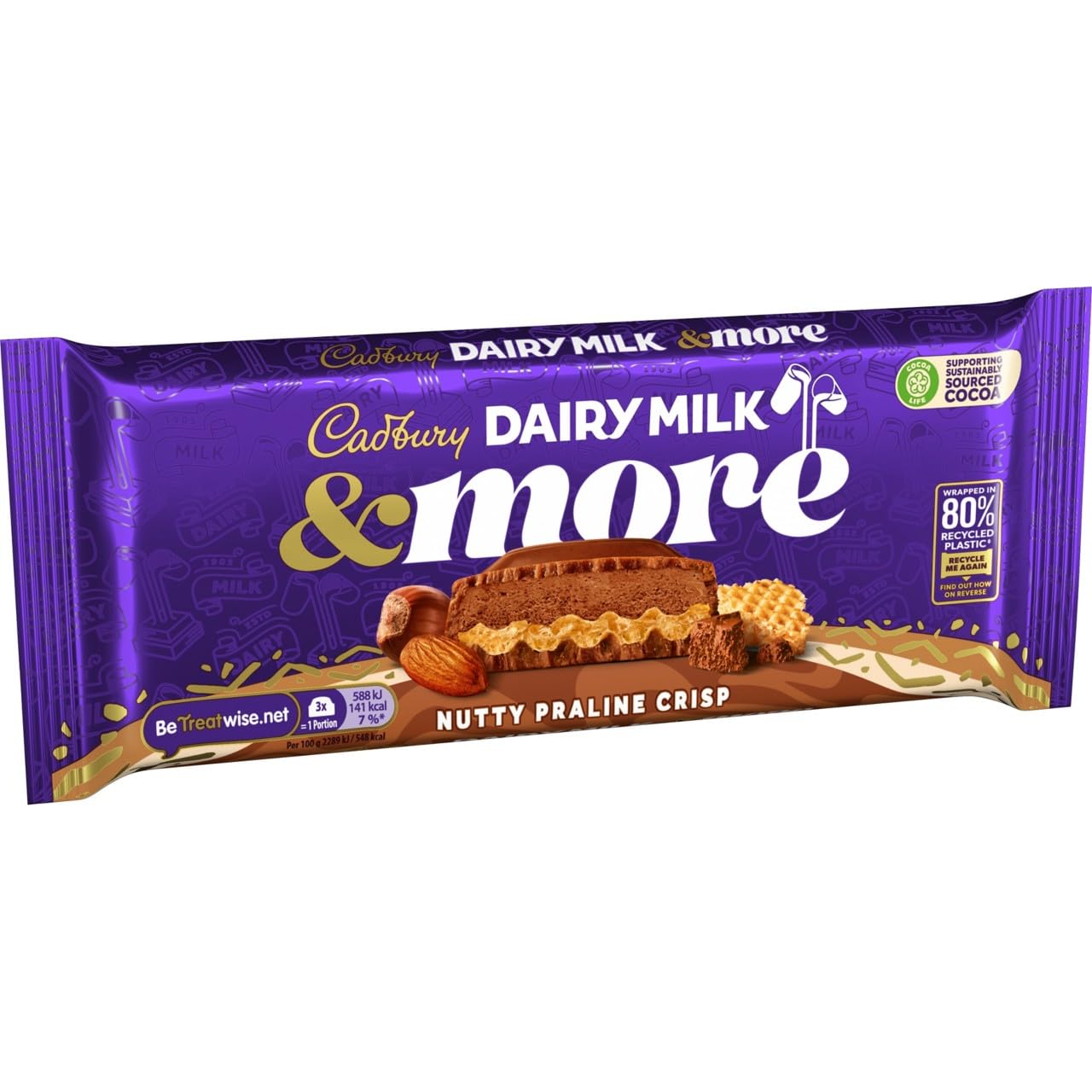 Cadbury Dairy Milk & More Nutty Praline Crisp Chocolate Bar, 180g 5
