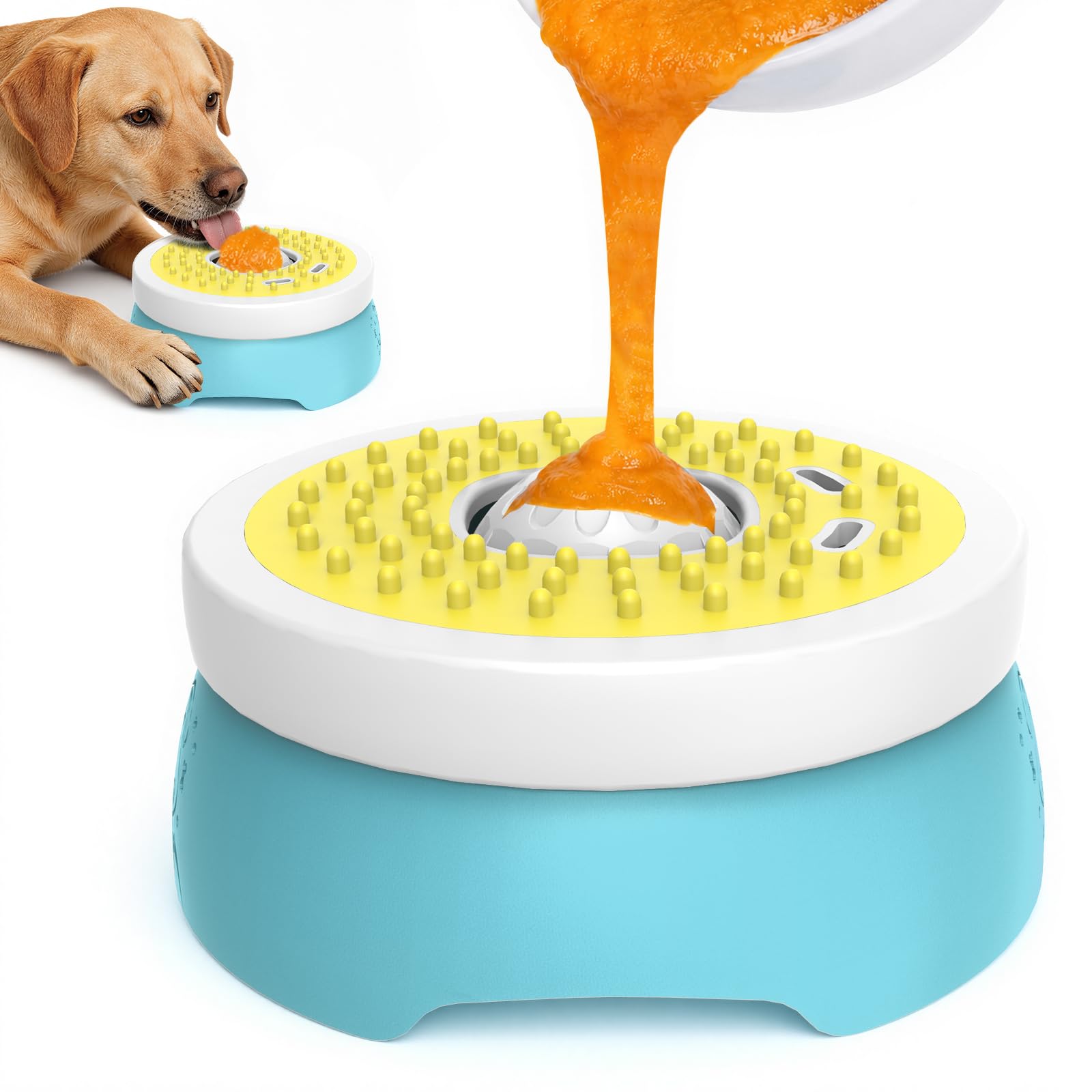 Euqvunn Slow Feeder Dog Bowl with Screw Lid | 260ml Capacity | Blue & Yellow 1
