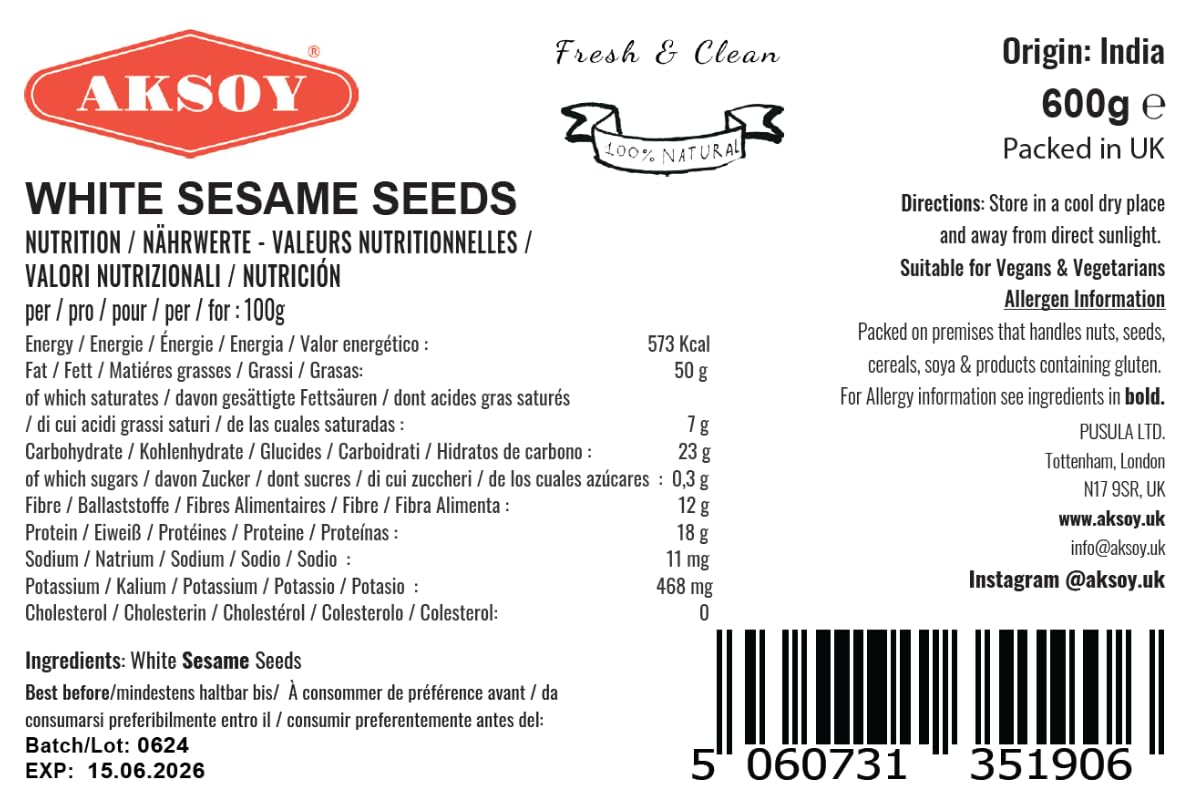AKSOY Premium Sesame Seeds - 100% Natural, Nutty Flavor | 600g Pack 2