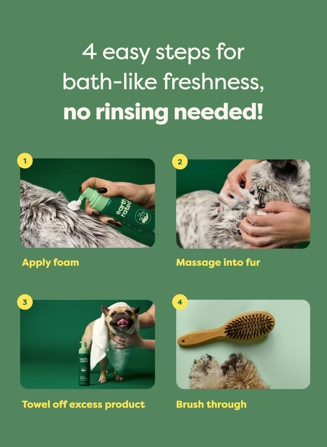 Earth Rated No-Rinse Dog & Puppy Shampoo - Waterless Foam for Conditioning & Deodorizing | 7 oz 5