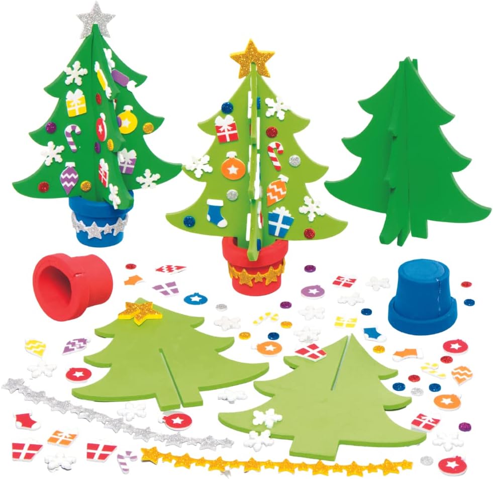 Baker Ross AX427 Christmas Tree Craft Kit - Pack of 4 Foam Decorations for Kids 1