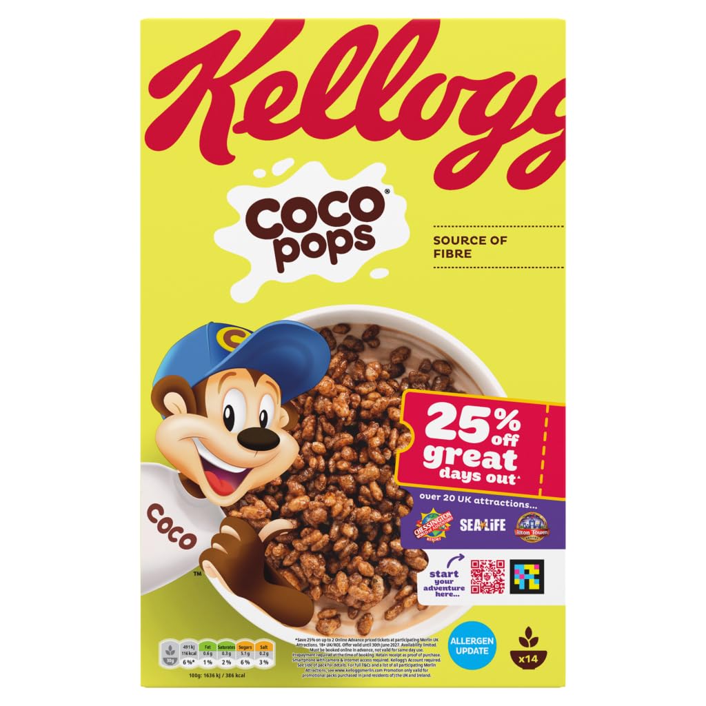 Coco Pops Chocolate Breakfast Cereal - Toasted Puffed Maize and Rice, Fortified with Vitamins and Minerals | 420g