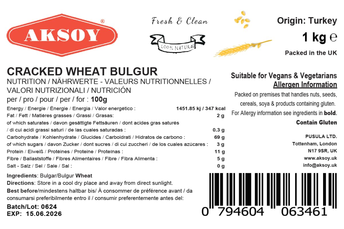 AKSOY Coarse Bulgur Wheat - 1KG Natural Whole Grain Cracked Wheat | Quick Cooking 8