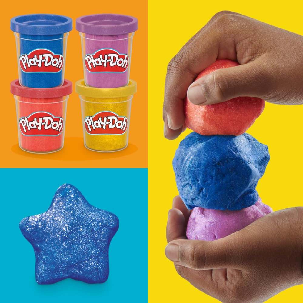 Play-Doh Shimmer Clay 4-Pack - Metallic Compound Tubs (Dark Blue, Red, Purple, Gold) | Ages 2+ 4