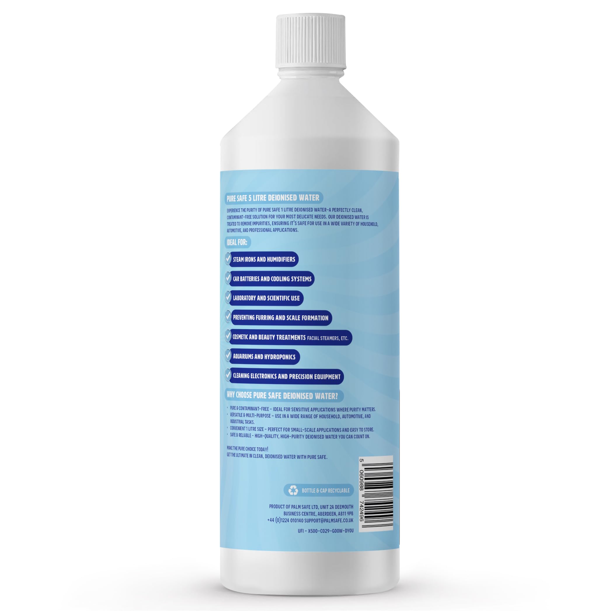 Pure Safe Deionised Water - 1 Litre Mineral-Free Liquid for Appliances & Batteries 2