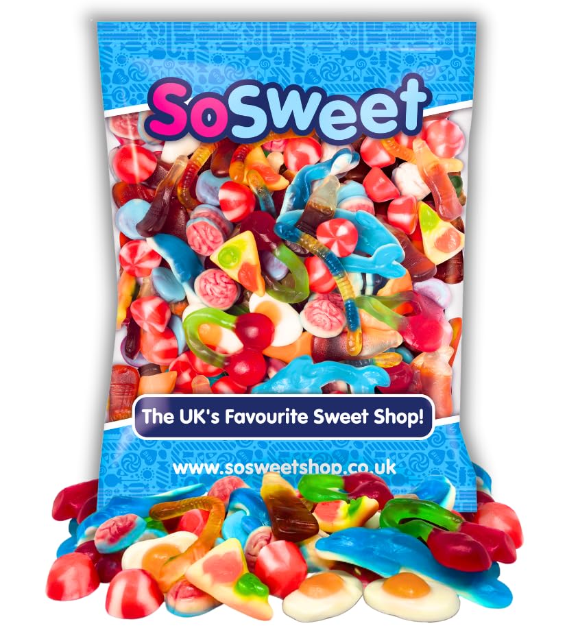 SoSweet Jelly Sweet Mix – 1-kg-Großpackung mit zähen Gelee-Süßigkeiten | Party-Pick & Mix, Leckereien zum Teilen, Gummibärchen, Cola-Flaschen, Doppelkirschen