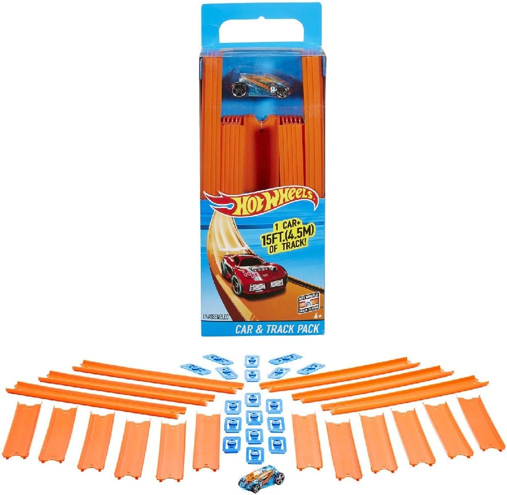 Hot Wheels BHT77 Straight Track Builder with Diecast Car Toy Playset - Ages 4+ 1