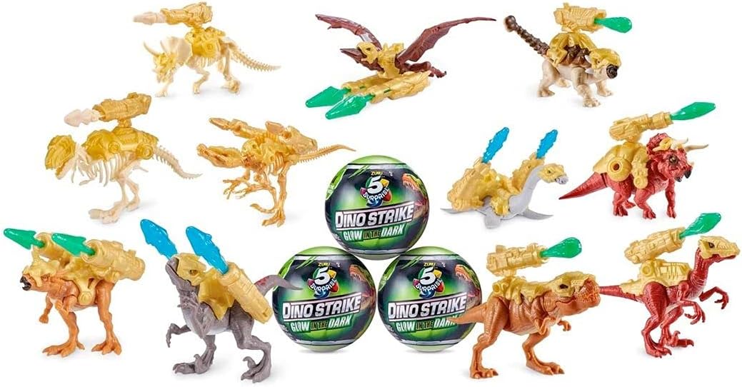 5 Surprise Dino Strike Glow in the Dark Series 2 - Building & Battle Toy Set (2023)