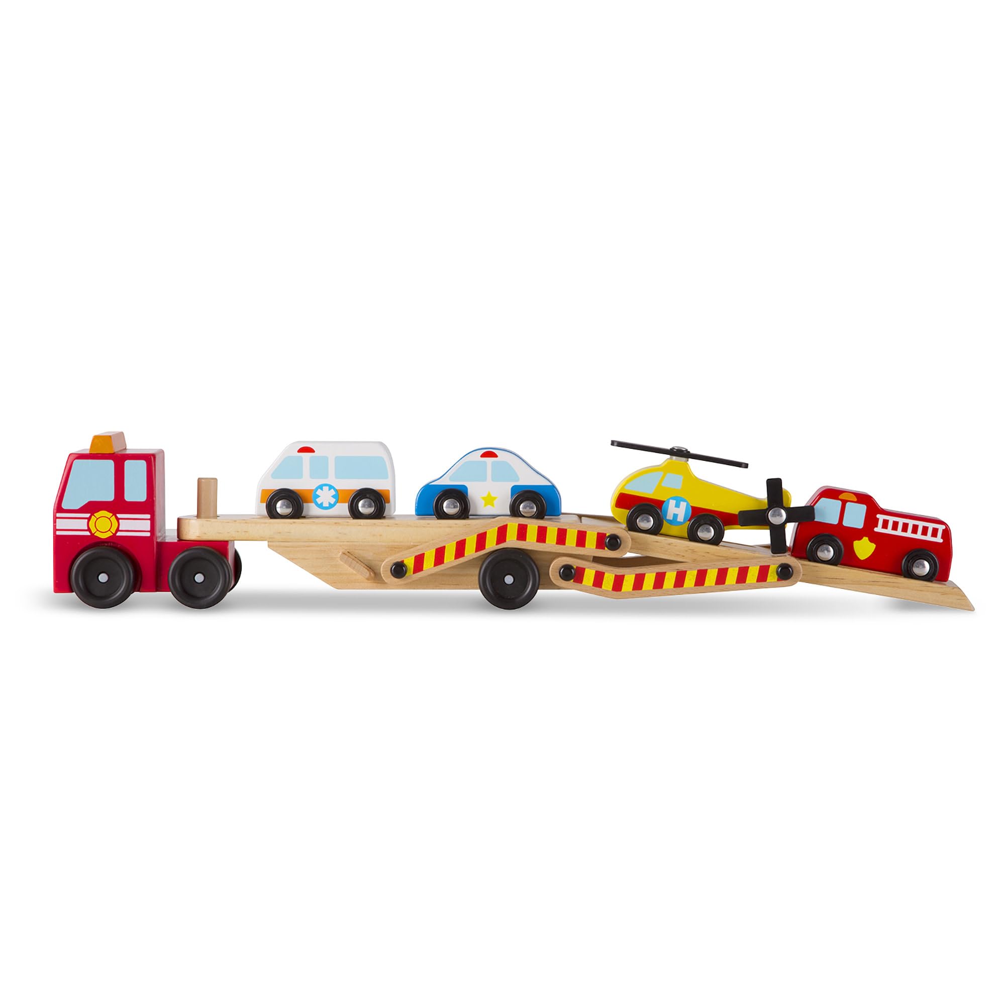Melissa & Doug Wooden Emergency Vehicle Carrier Toy with 4 Magnetic Vehicles | Ages 3+ 9