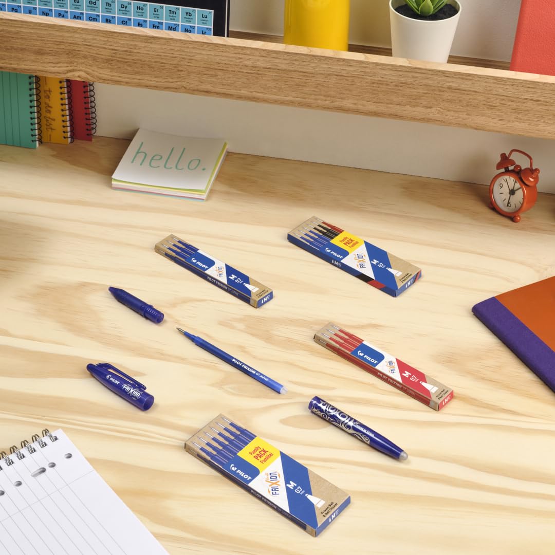 PILOT FriXion Erasable Rollerball Pen - Medium 0.7mm Point | 4-Pack Black Blue Red Green Ink 9