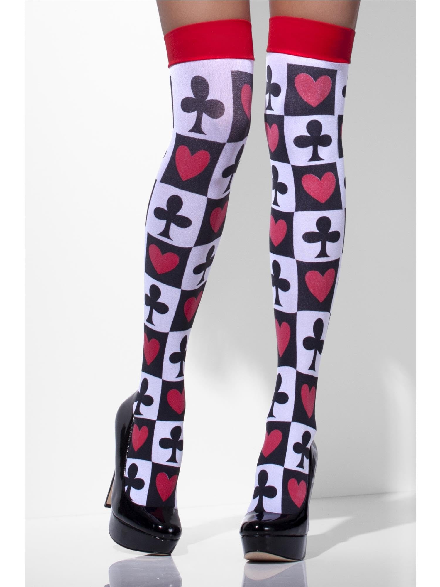 Smiffys Opaque Hold-Ups with White Poker Pattern – Fever Hosiery Fancy Dress Accessory 1