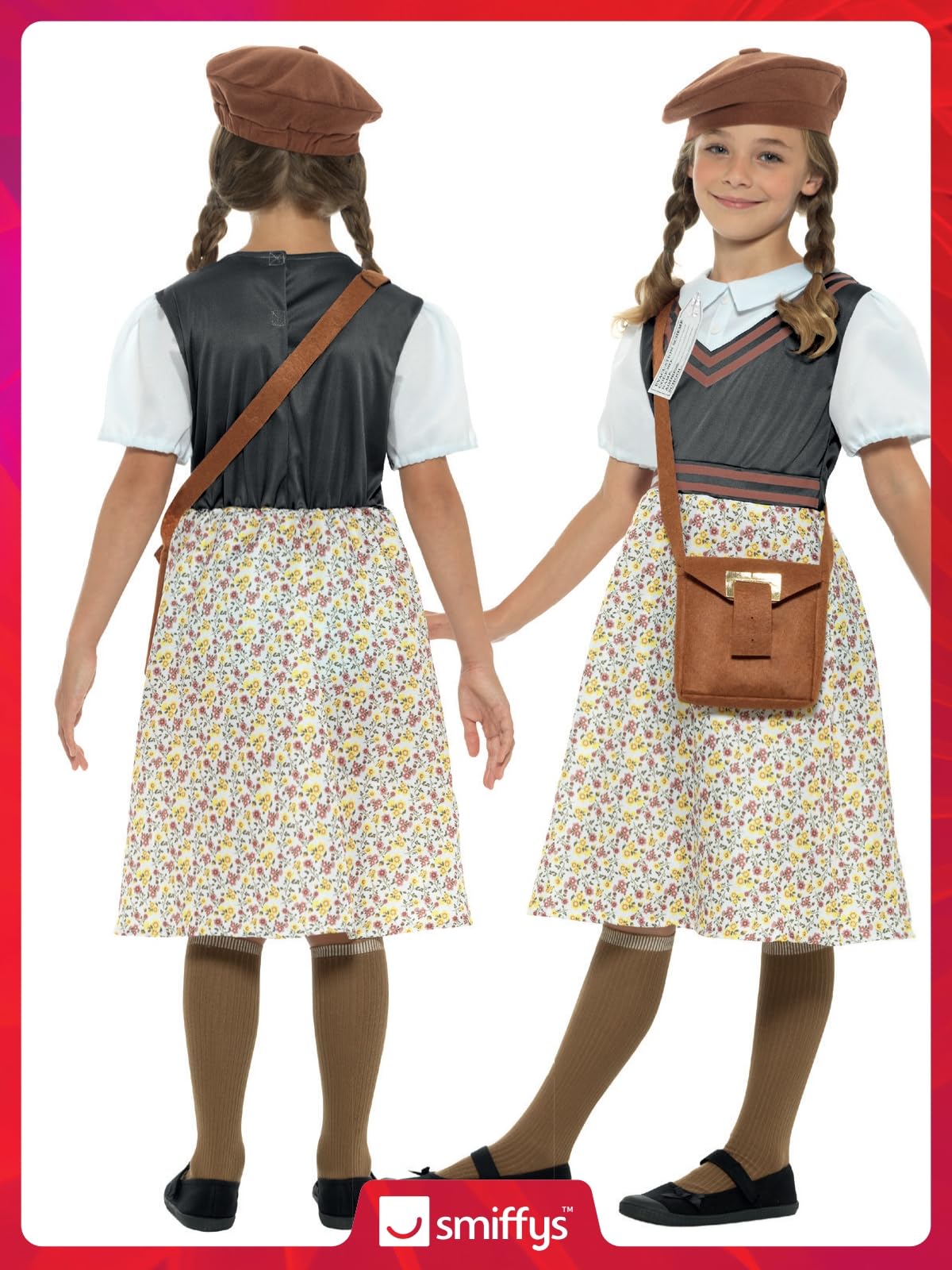 Smiffys Evacuee School Girl Costume - Dress, Hat, Bag & Name Tag for Girls 6