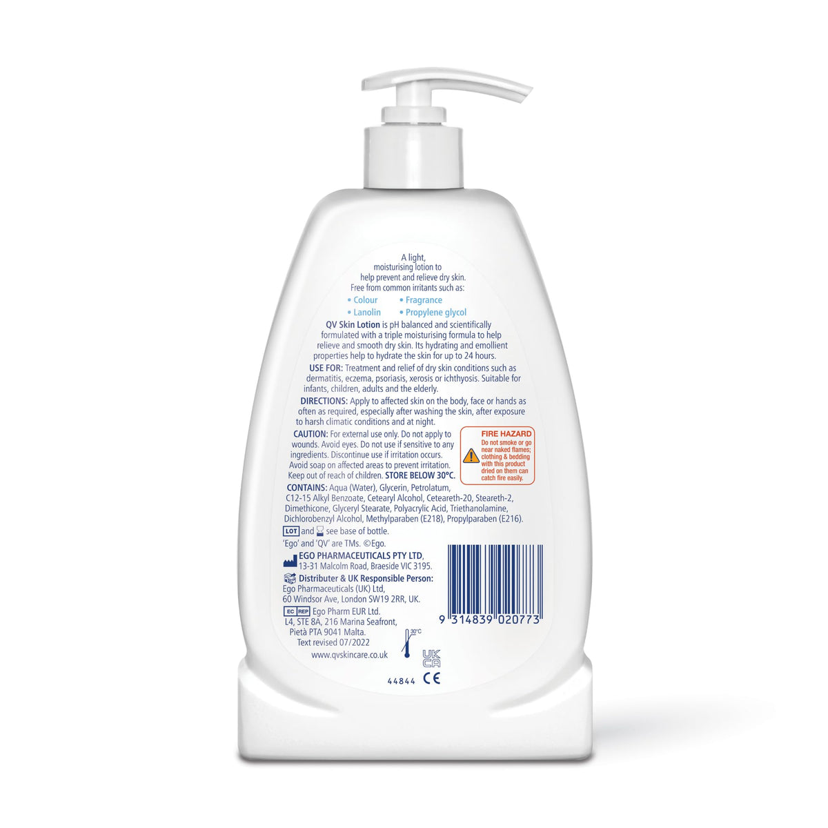 QV Skin Lotion - 500 ml, 24 Hour Moisturisation, Fragrance Free