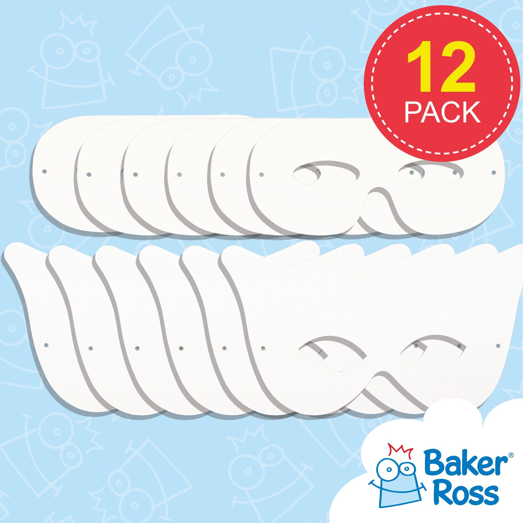 Baker Ross EK3226 Decorate Your Own Eye Masks - Pack of 12 Blank Fabric Masks for Kids Ages 3+