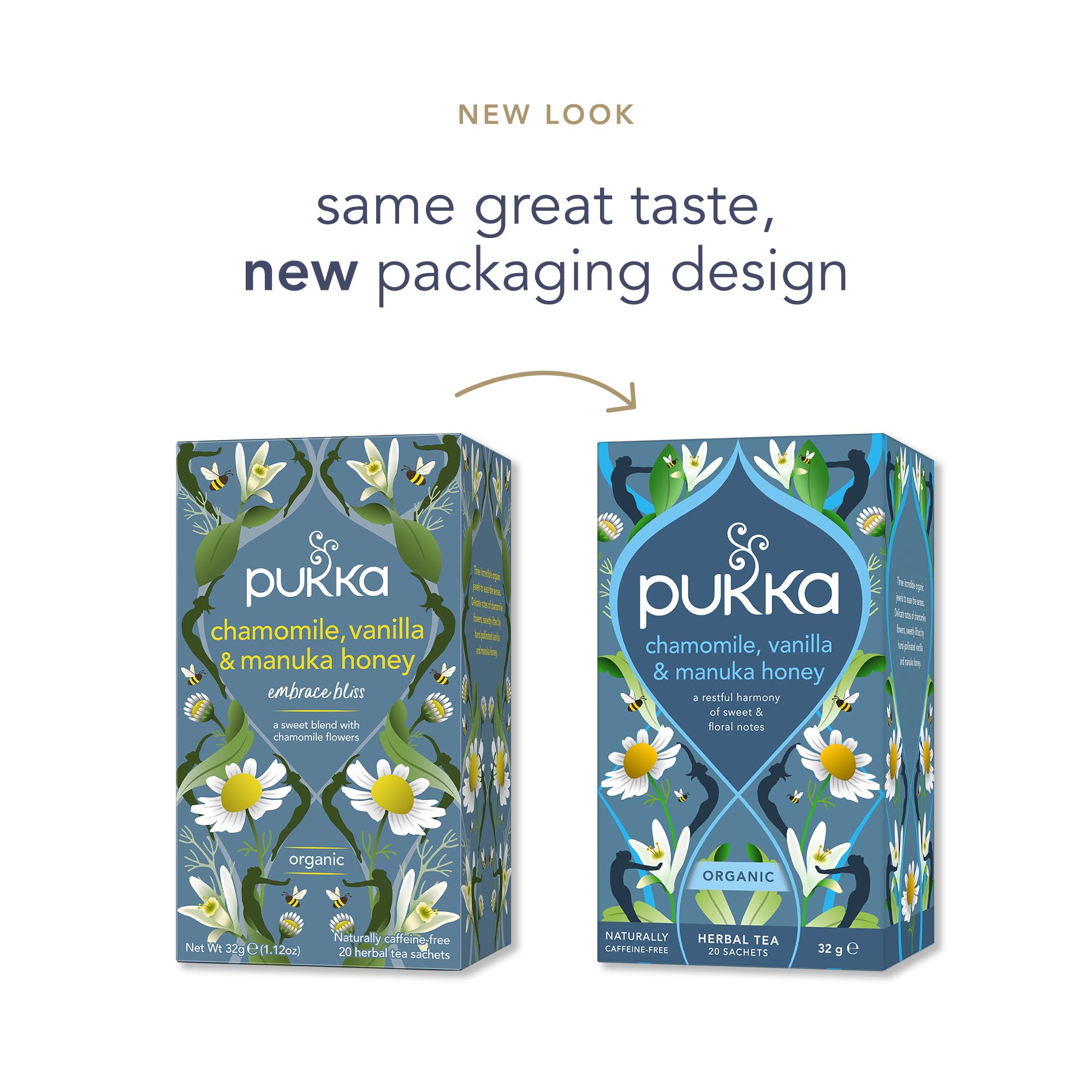 Pukka Herbs Chamomile Vanilla Manuka Honey Organic Herbal Tea - 80 Count (Pack of 4) - Promotes Relaxation