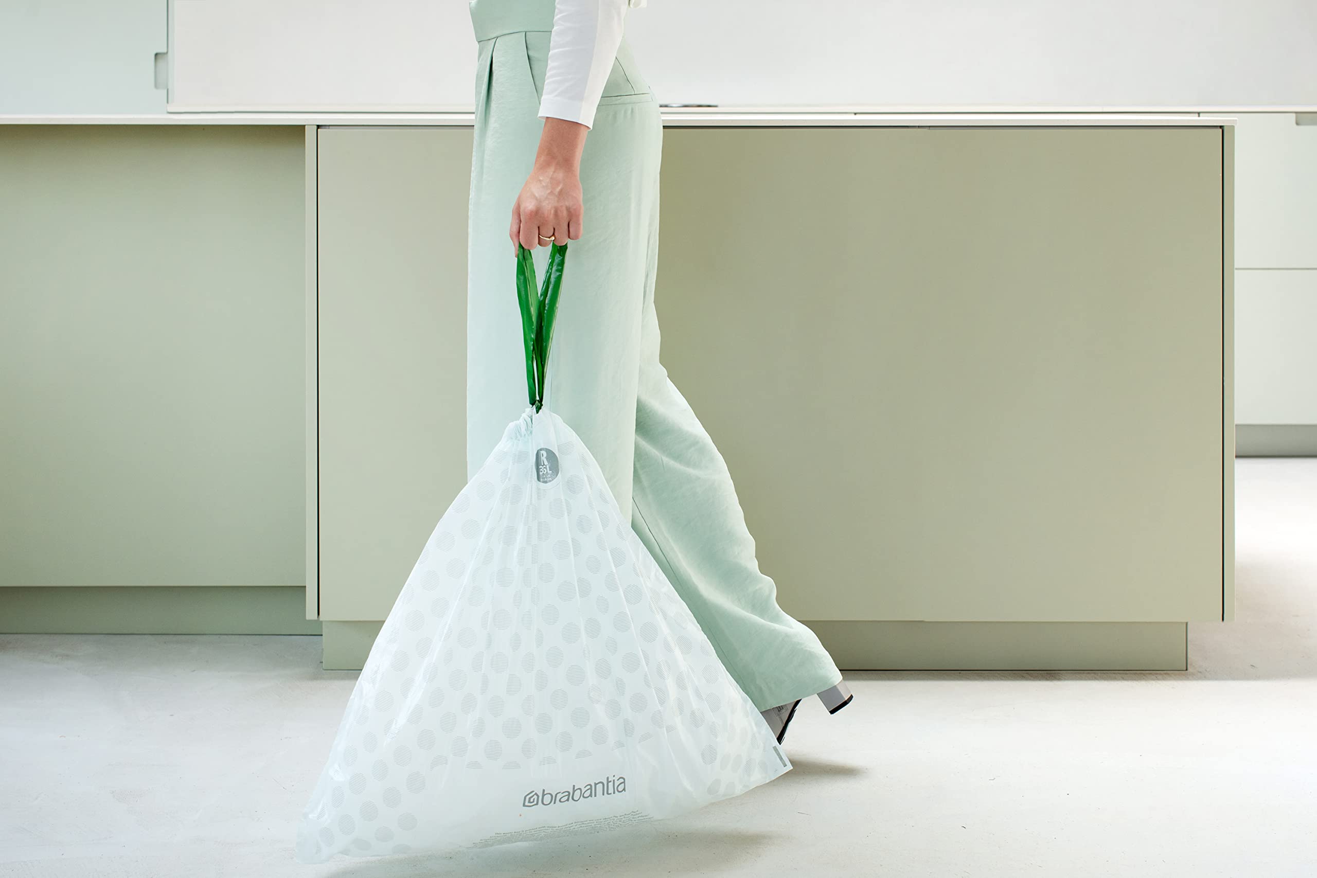 Brabantia PerfectFit Bin Liners - Size B (5L Capacity) | Tear-Resistant Plastic Tie-Tape Drawstring | 40 White Bags 5