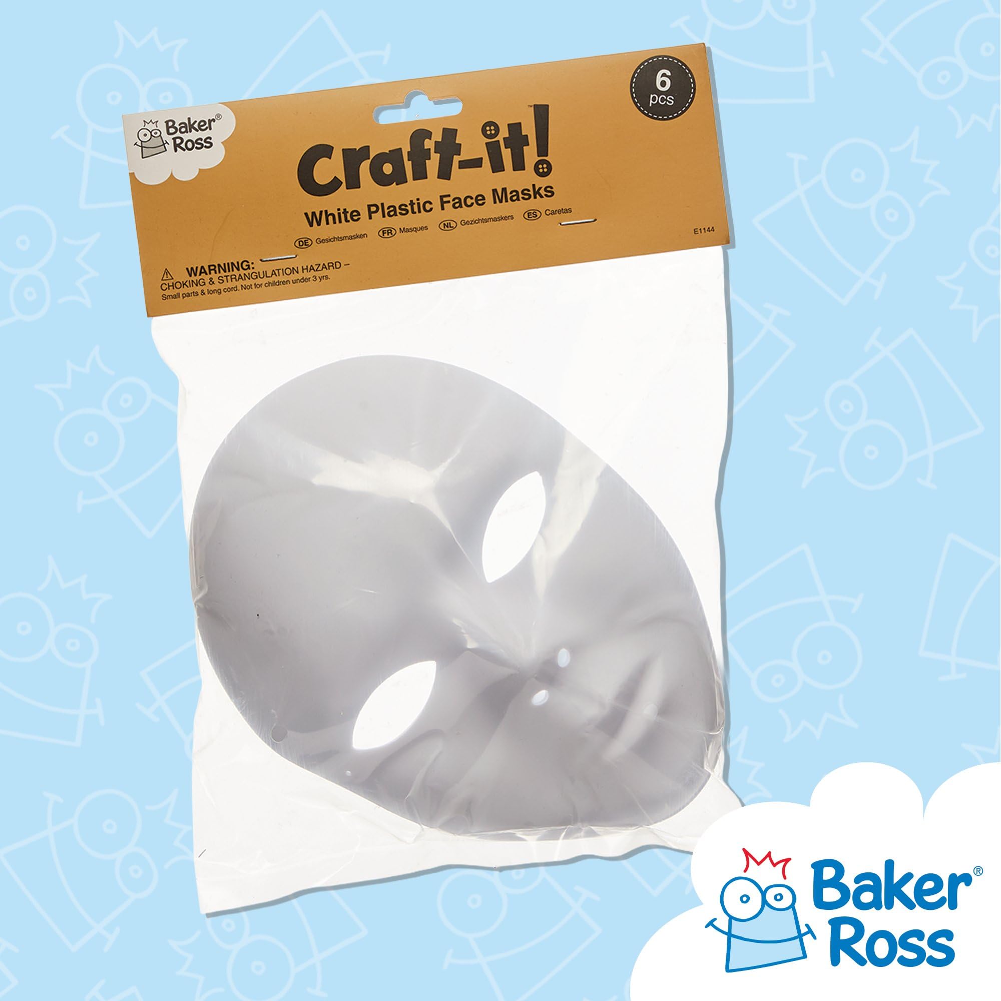Baker Ross E1144 Blank Plastic Face Masks for Kids to Decorate - Pack of 6 | 20cm x 15cm 6