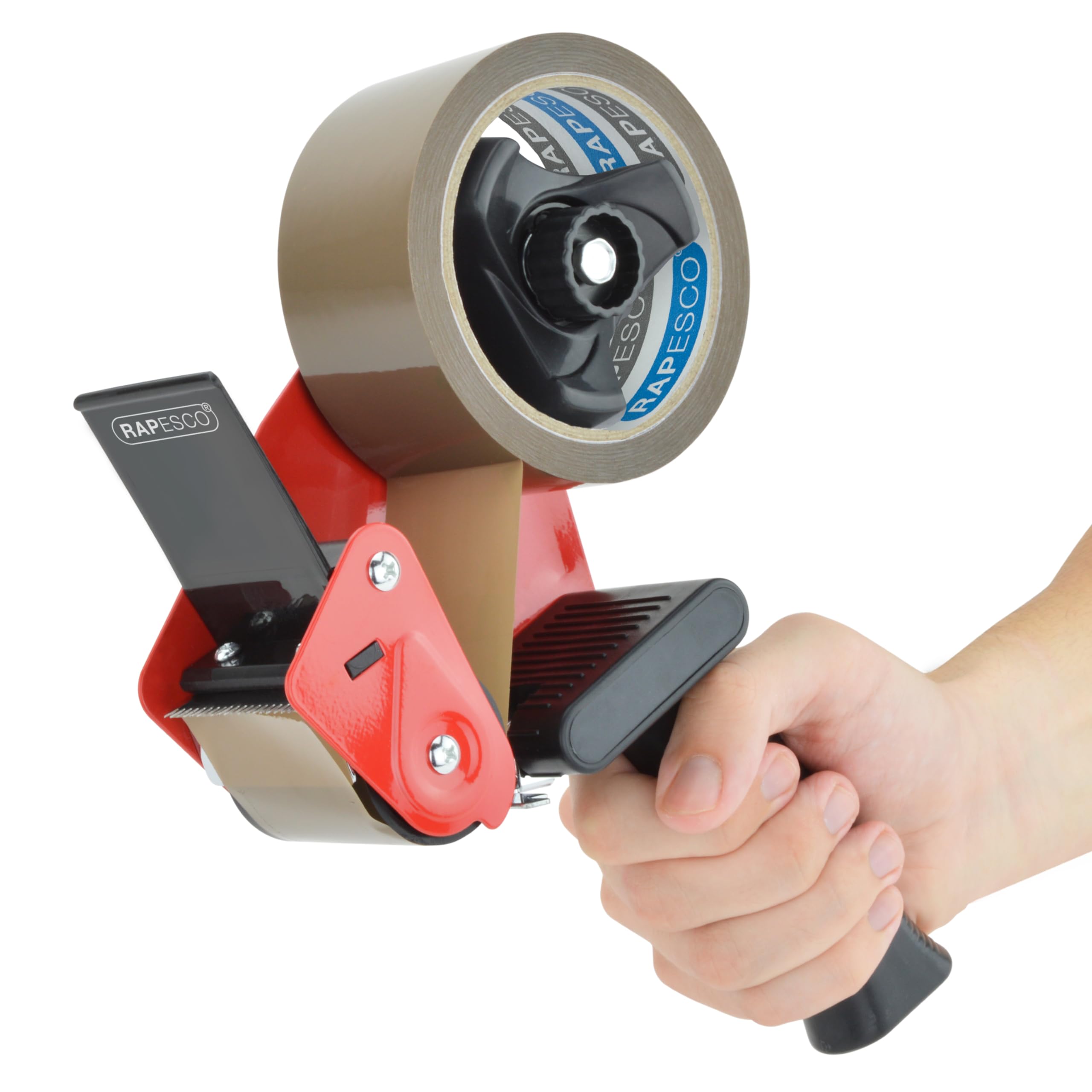 RAPESCO 1581 Packaging Tape Dispenser - Heavy-Duty Pistol Grip | Includes 5 Brown Tapes