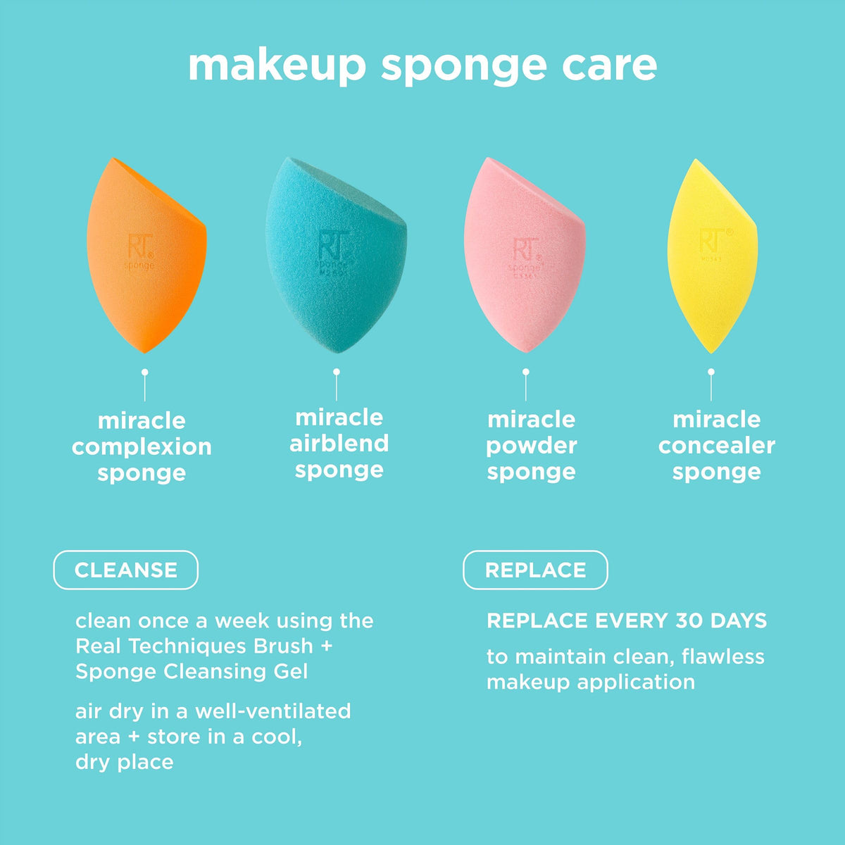 Real Techniques Miracle Airblend Makeup Blending Sponge - Matte Finish, Black, Pack of 2