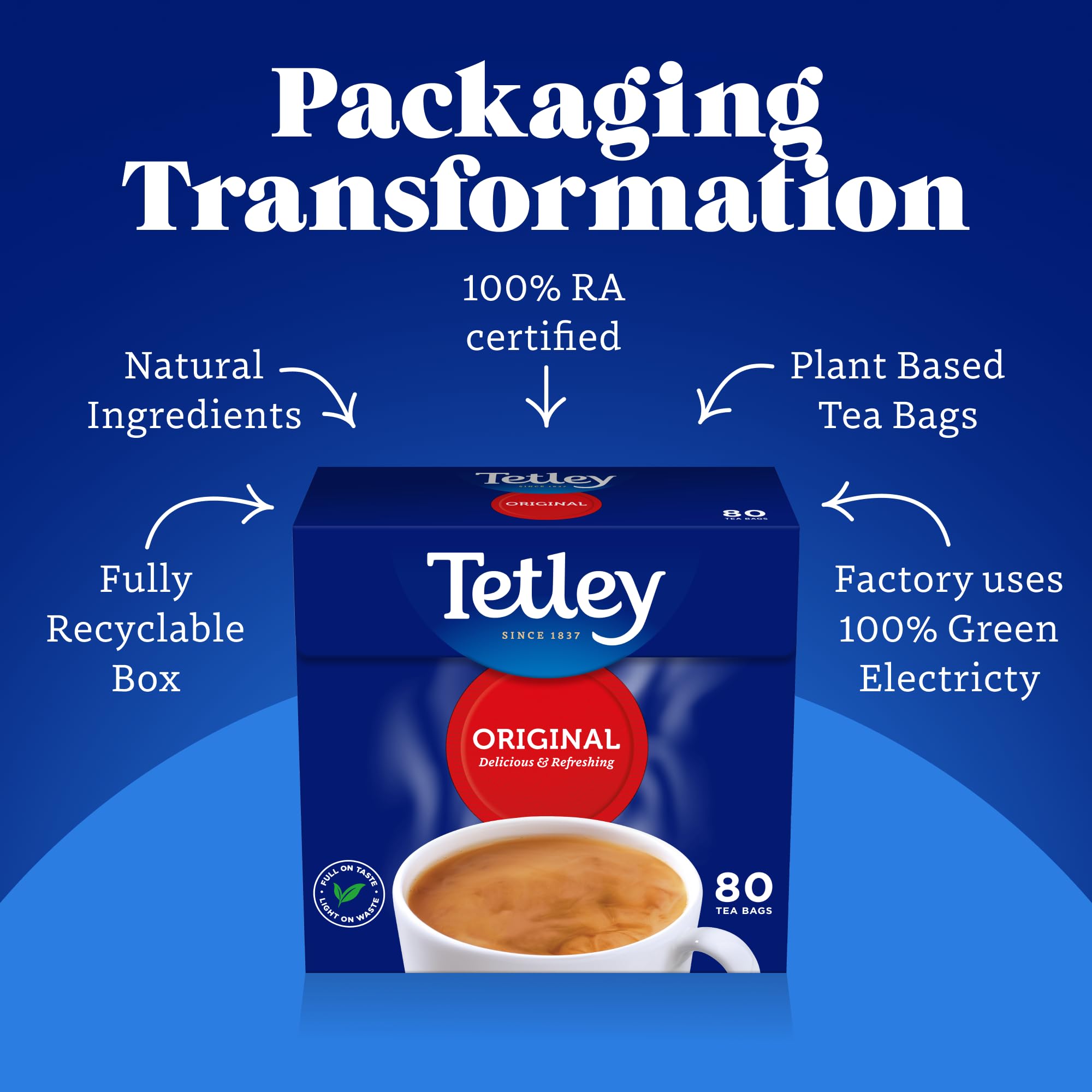 Tetley Pure Green Tea Bags – Natürlich mild und erfrischend – Rainforest Alliance-zertifiziert – 150 Teebeutel (6 x 25)