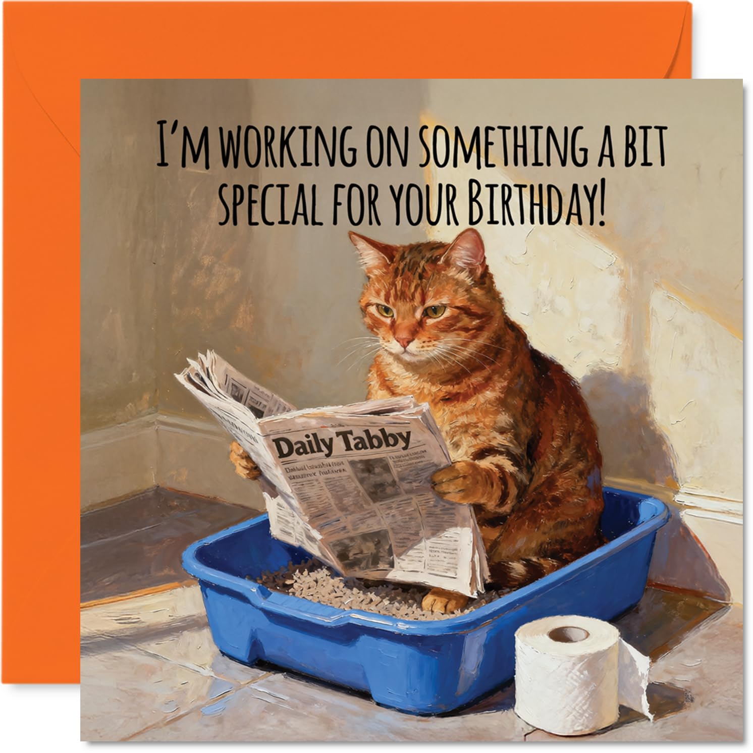 Stuff4 Funny Cat Litter Tray Humour Birthday Card for Men & Women | Blank Inside | 145mm x 145mm