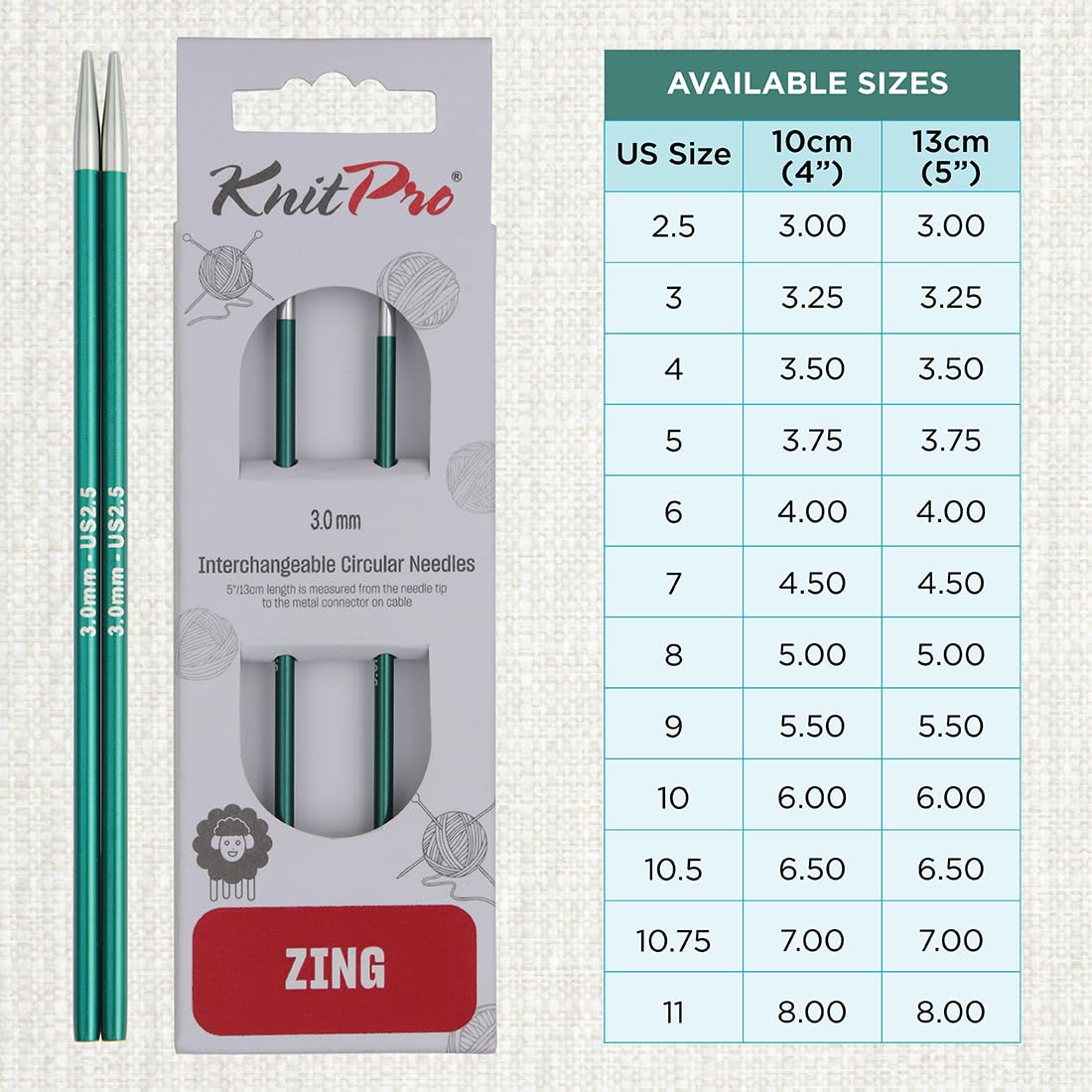 KNITPRO Zing Interchangeable Circular Knitting Needles - 3.00mm Size | Lightweight Aluminium | Smooth Joins 4