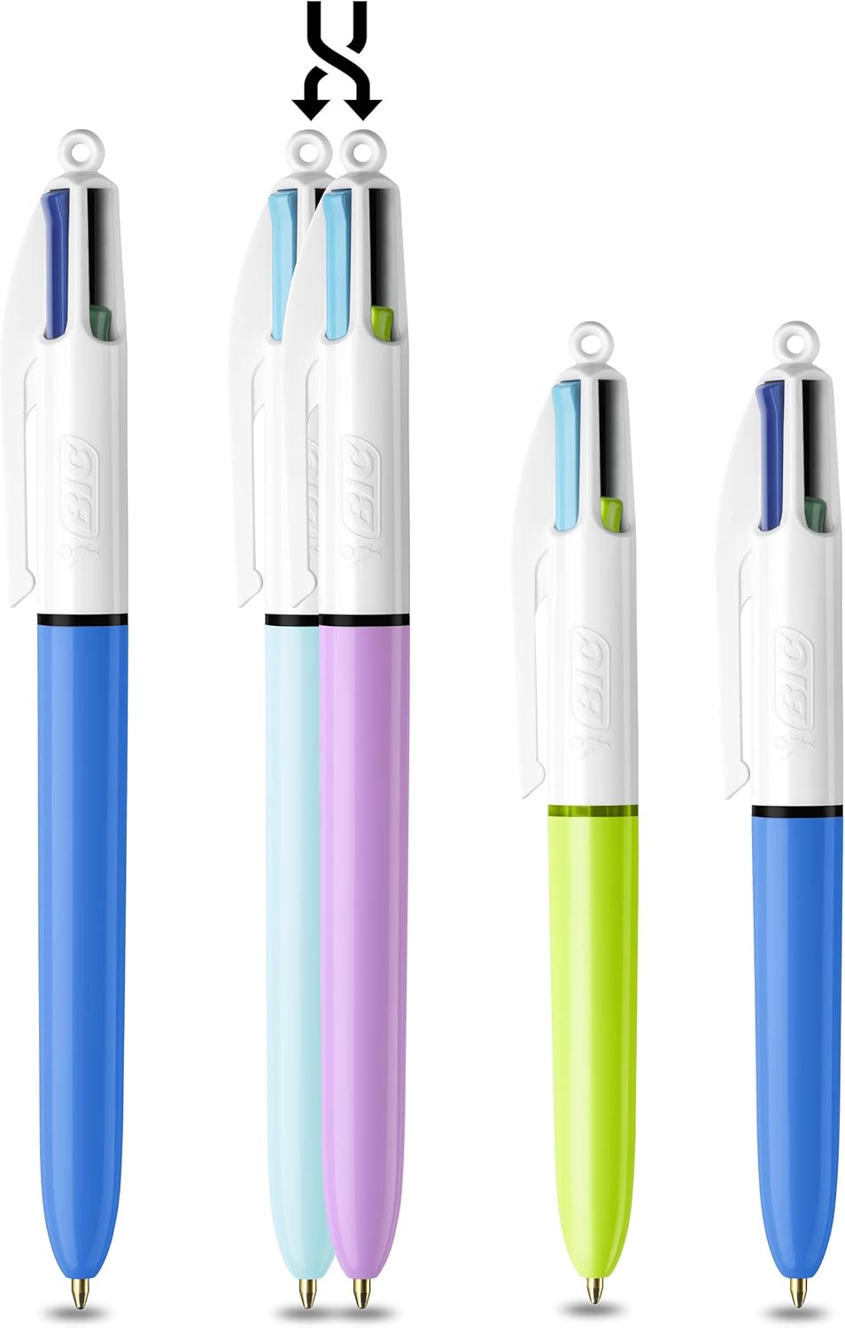 BIC 4 Colours Family Pen Pack of Retractable Ballpoint Pens with Four Ink Colours, Set of 4 (2 Mini, 2 Original) 4
