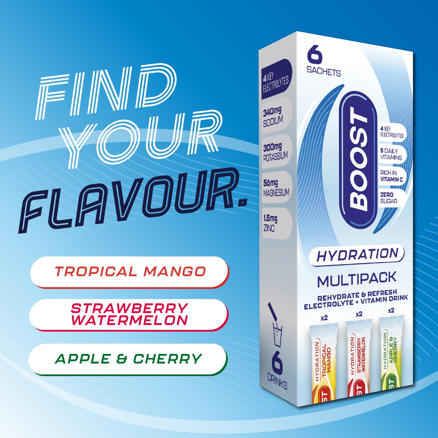Boost Hydration Powder Mixed Flavour Assortment - Zero Sugar Electrolytes | 6 x 7g Sachets 7