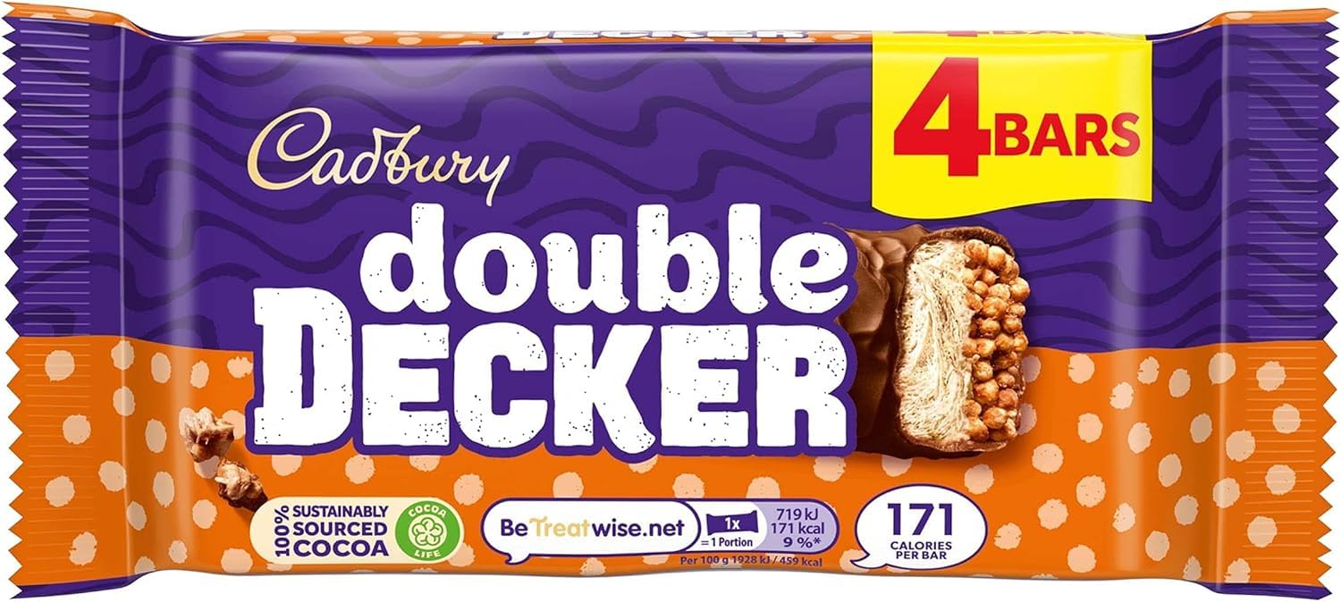 Cadbury Double Decker Chocolate Bar Multipack - 4 Bars with Nougat & Crispy Cereal Layers 1