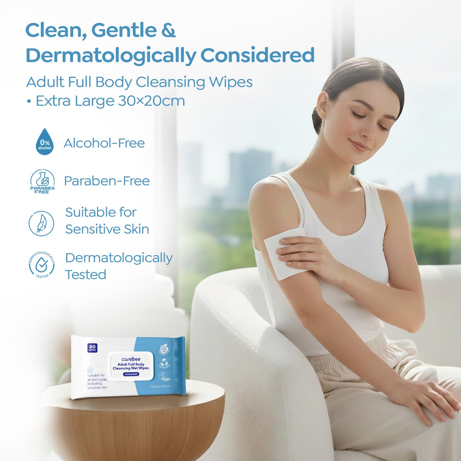 CareBee Premium Full Body Cleansing Wet Wipes for Adults - Fragrance-Free, Anti-Bacterial | Vegan, Hypoallergenic 2
