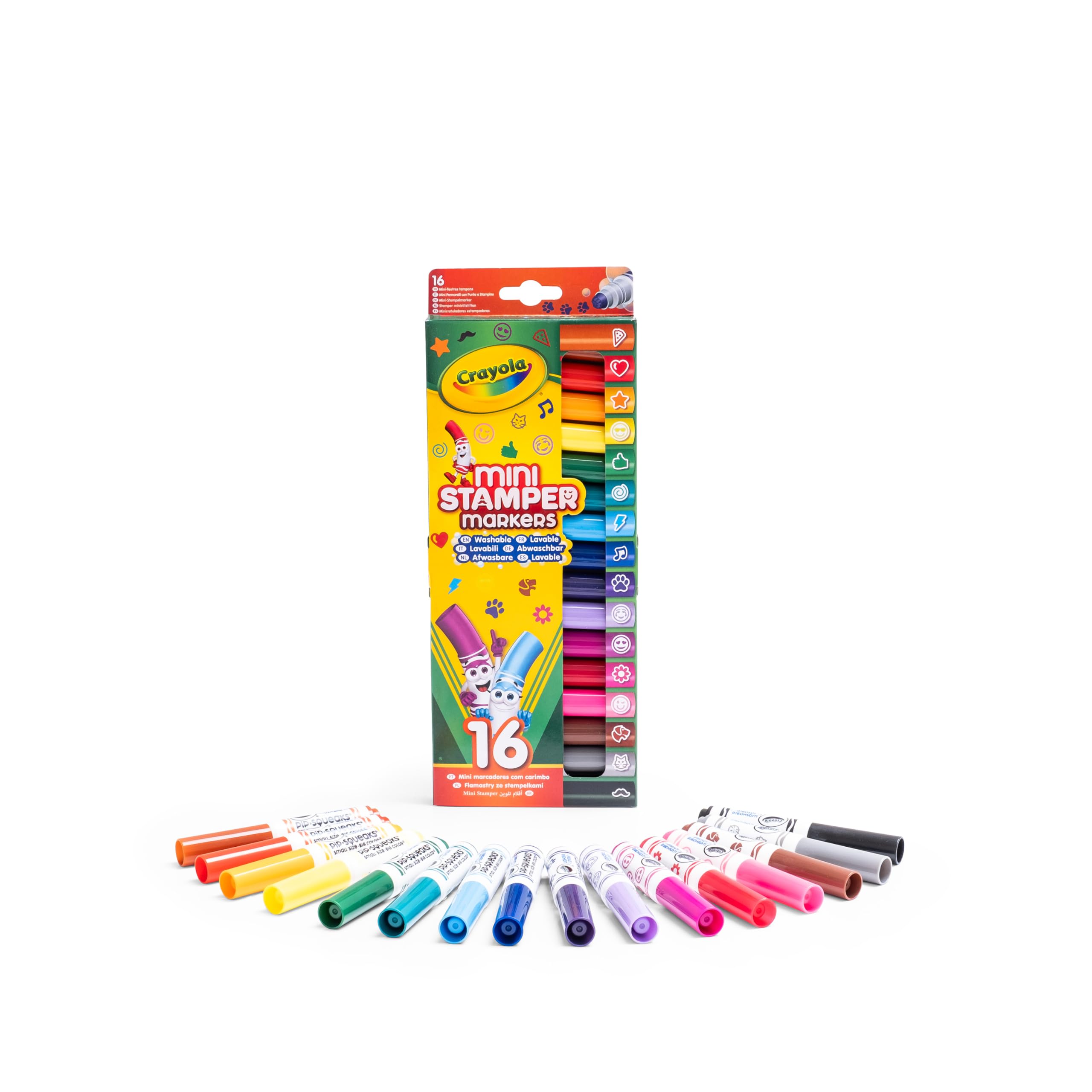 CRAYOLA Colouring Pens & Markers - 16 Washable Felt Tip Pens with Stamp Tip | Multicolour